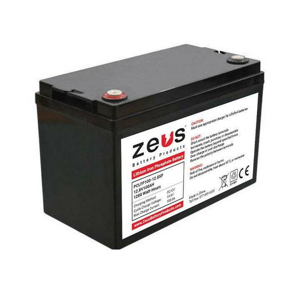 Zeus Battery Products 12.8V 100AH LiFePO4 Lithium Iron Phosphate PCLFP100-12.8SP